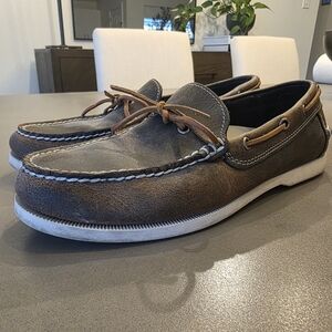 Cole Haan Brown Leather Boat Shoes with Contrast Stitching